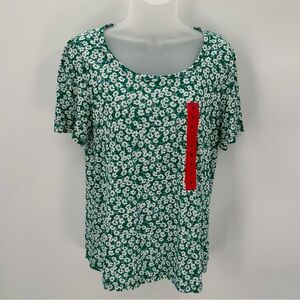 LUCKY BRAND Tee Womens M Green Floral Flutter Sleeve Top Scoopneck Spring NEW